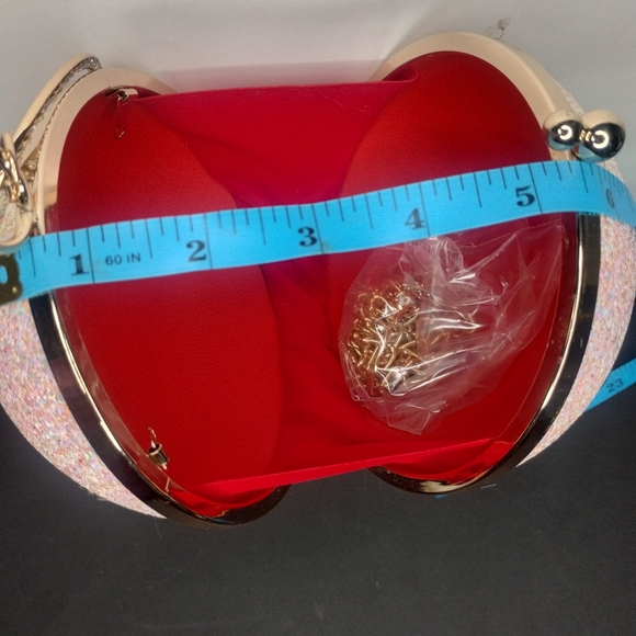 *NWT* Round Pink Glitter Wristlet, rhinestone handle - Picture 4 of 5